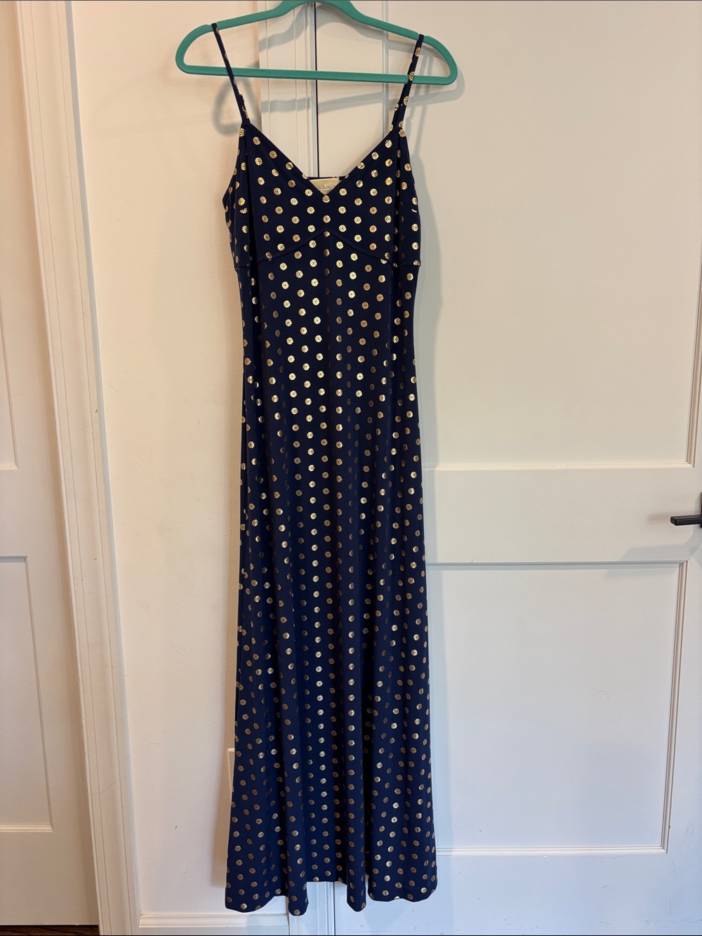 Michael Kors Navy Maxi Slip Dress with Gold Detail